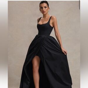Club London Infinite Black Formal Maxi Dress with High Volume High Low Skirt